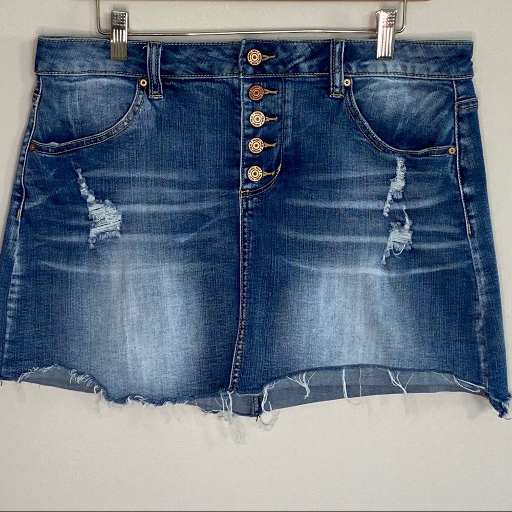 Indigo Rein Blue Jean Distressed Skirt